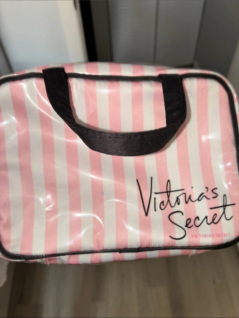 Victoria's Secret- Pink & White Striped Makeup Travel Bag